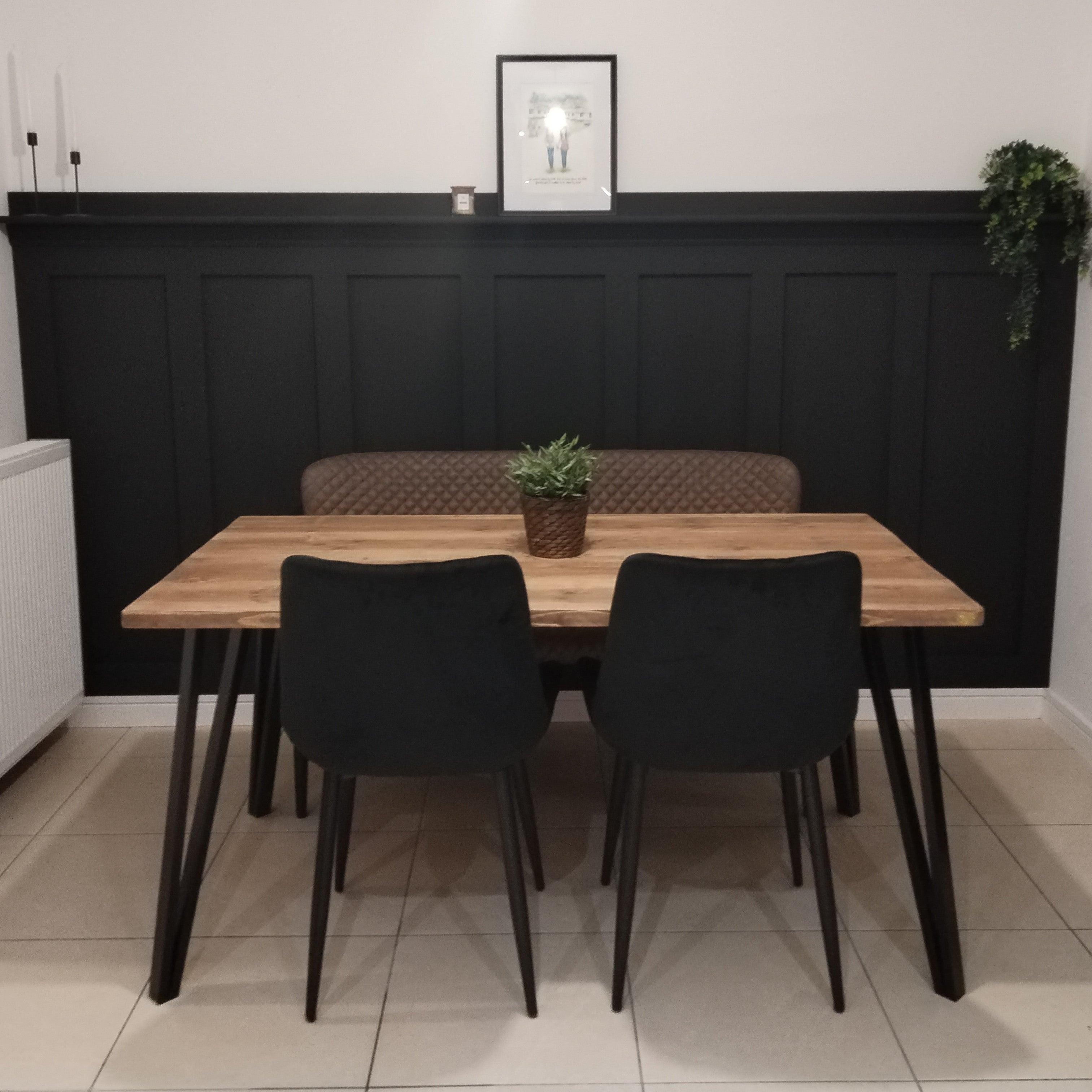 LEON: Reclaimed Hairpin Box-Leg Dining Table - RizAndMicaMake