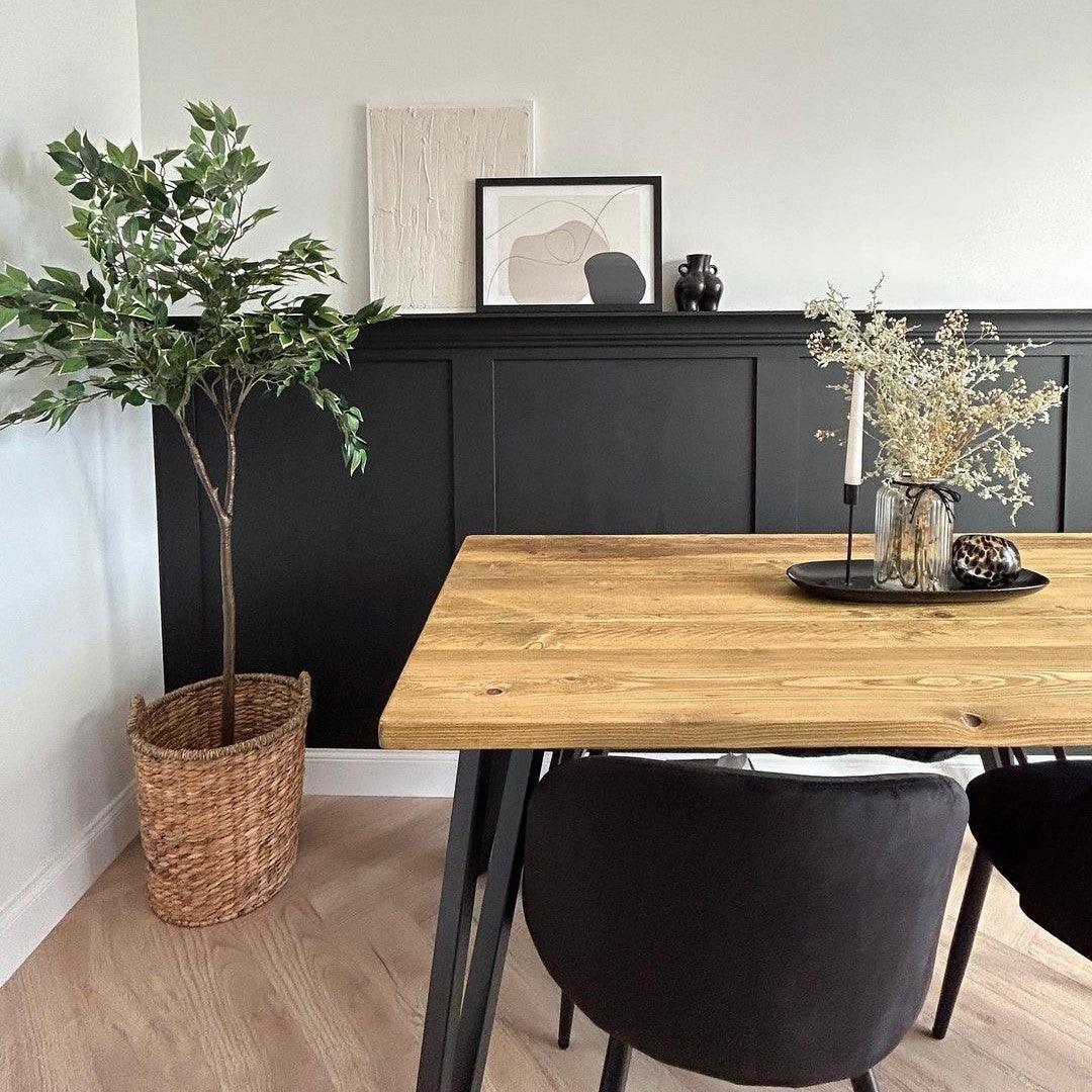 LEON: Reclaimed Hairpin Box-Leg Dining Table - RizAndMicaMake