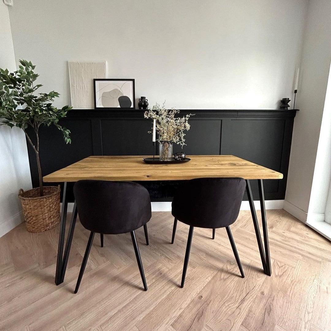 LEON: Reclaimed Hairpin Box-Leg Dining Table - RizAndMicaMake