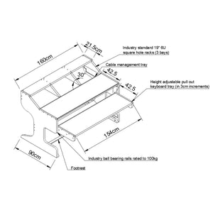 NOVA: Musician's Studio Desk with Rugged Keyboard Tray, Monitor Stand and 6U Racks, 3 Tiered made from Reclaimed Wood
