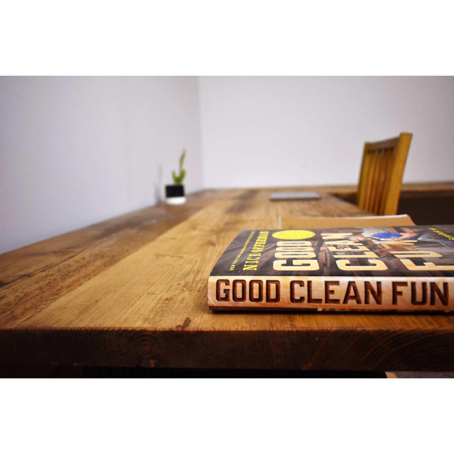 TASMINA: Reclaimed Wood Corner Scaffold Desk + Printer Shelf - RizAndMicaMake