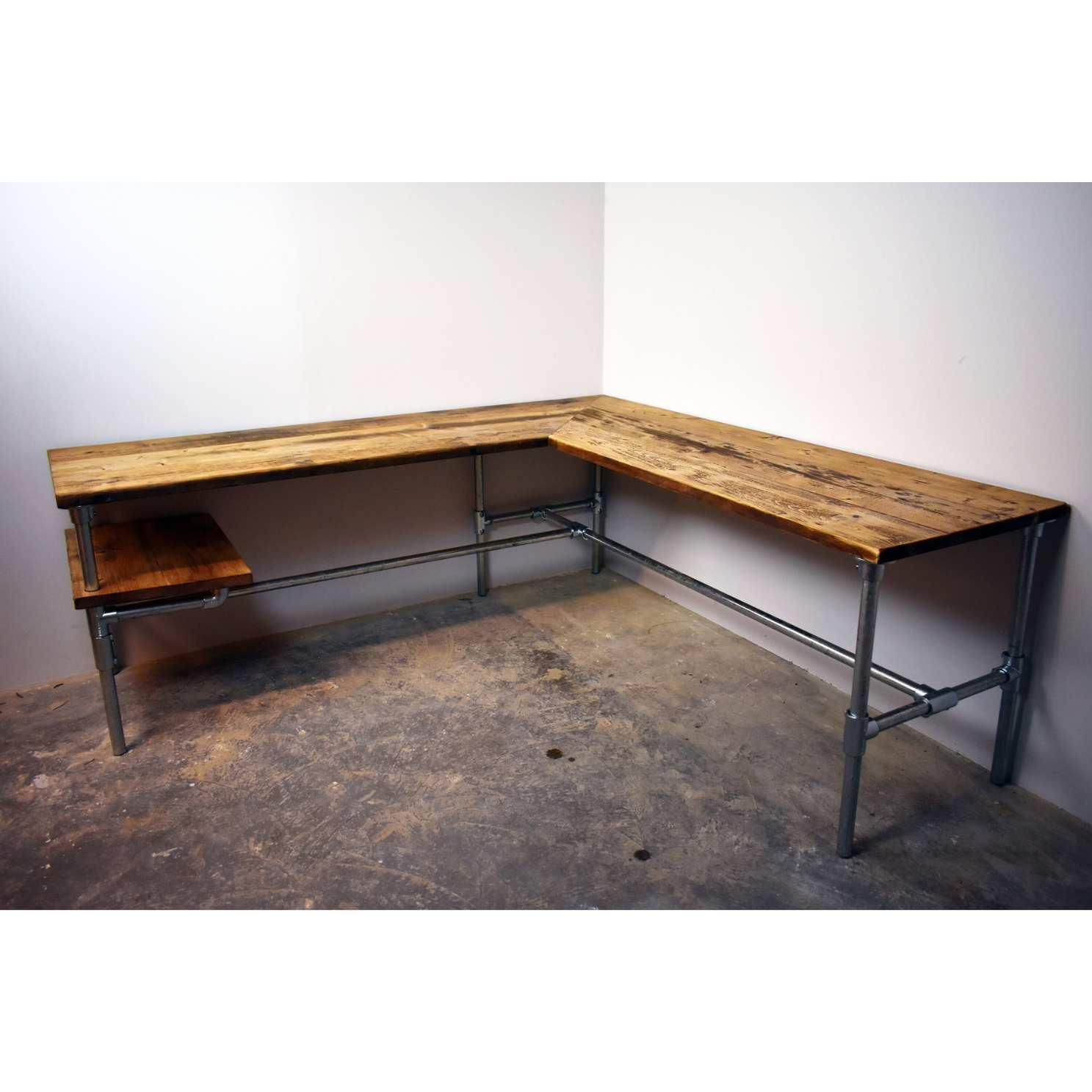 TASMINA: Reclaimed Wood Corner Scaffold Desk + Printer Shelf - RizAndMicaMake