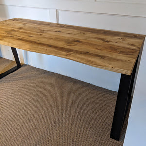 Reclaimed Bevelled Edged Desk with Trapezium Legs and Cabling Holes