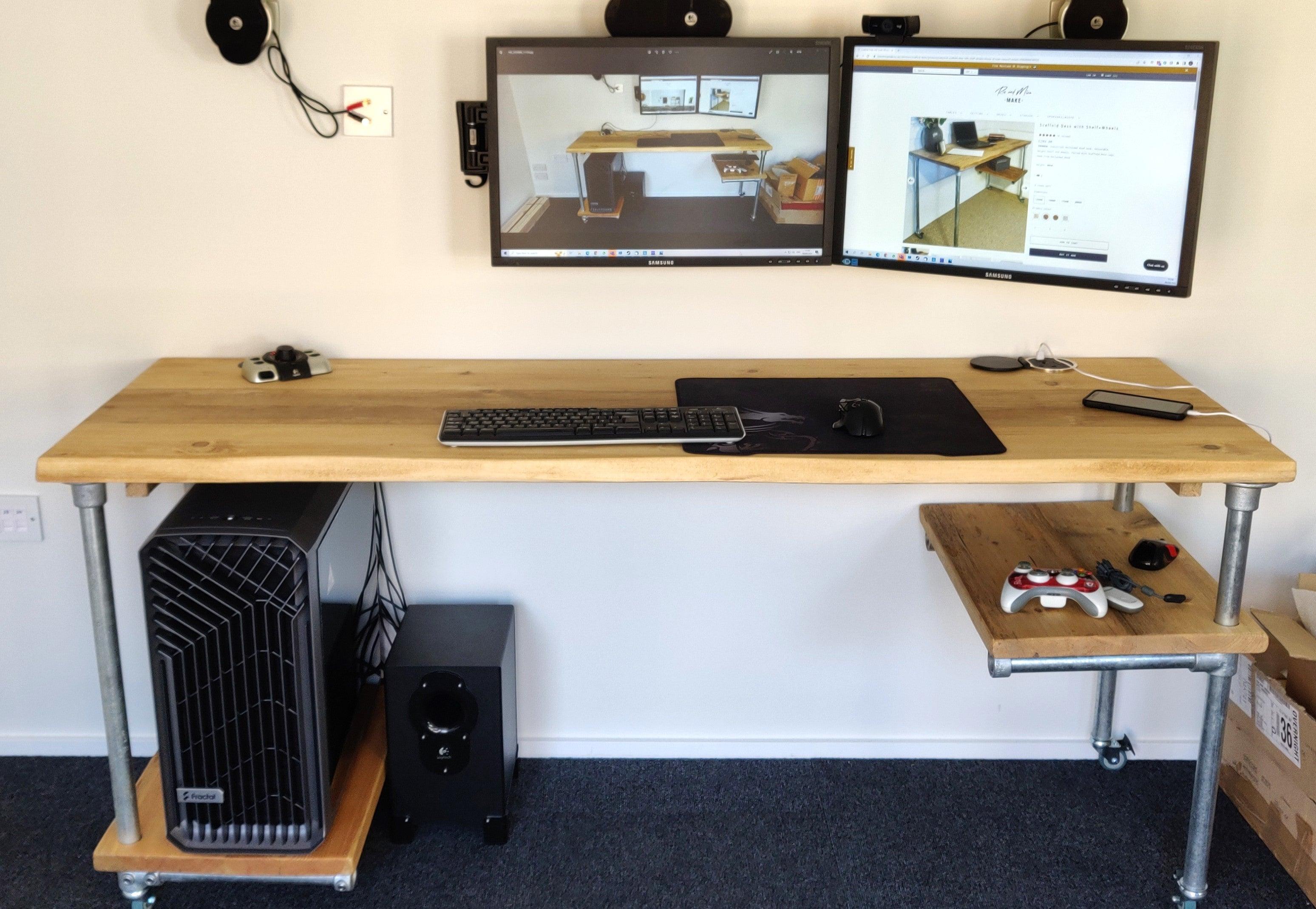Scaffold Desk with Shelf+Wheels - RizAndMicaMake