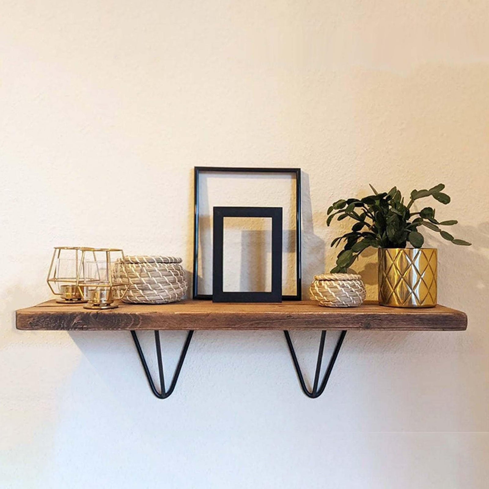 Geometric Black Bracket Reclaimed Wood Shelf - RizAndMicaMake