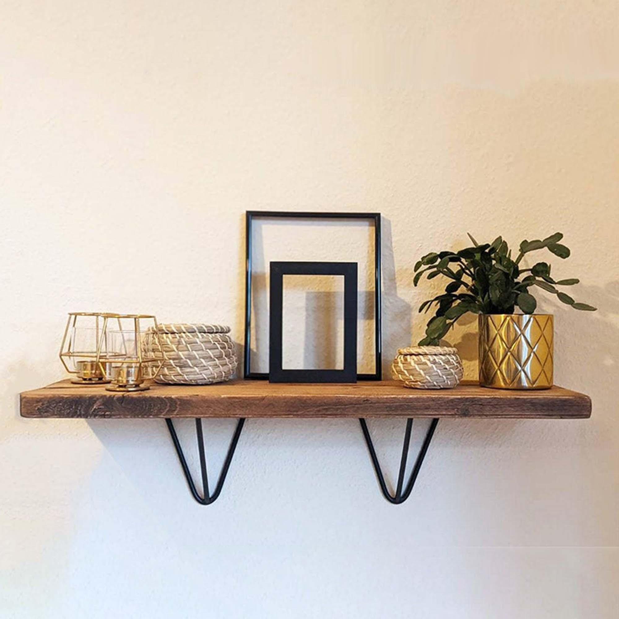 Geometric Black Bracket Reclaimed Wood Shelf - RizAndMicaMake