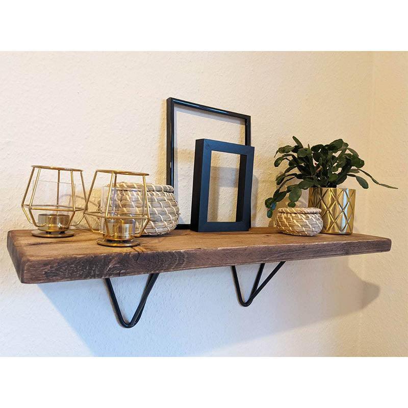 Geometric Black Bracket Reclaimed Wood Shelf - RizAndMicaMake