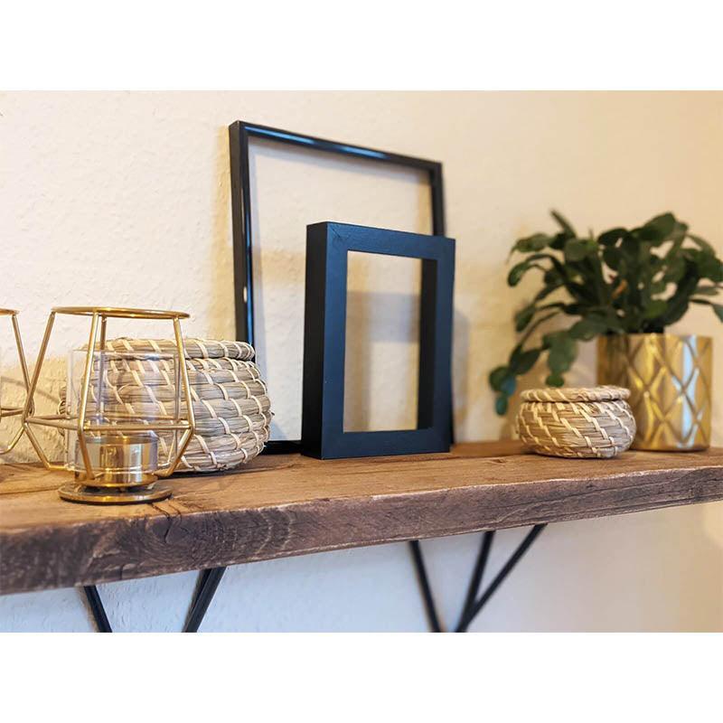 Geometric Black Bracket Reclaimed Wood Shelf - RizAndMicaMake