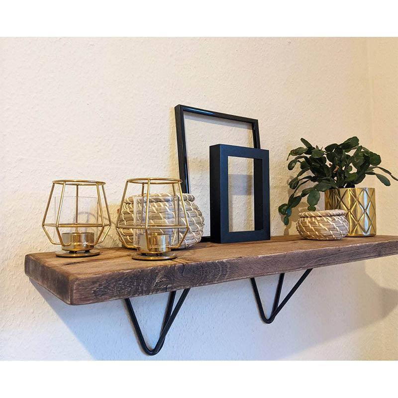 Geometric Black Bracket Reclaimed Wood Shelf - RizAndMicaMake
