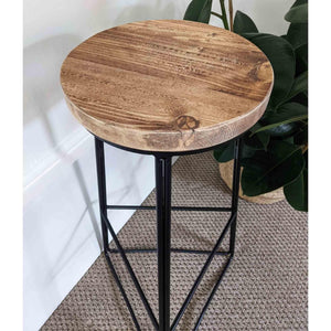 Bar, Table and Side Stools, Handmade from Reclaimed Wood with Geometric Solid Steel Frames- Various Heights/Finishes