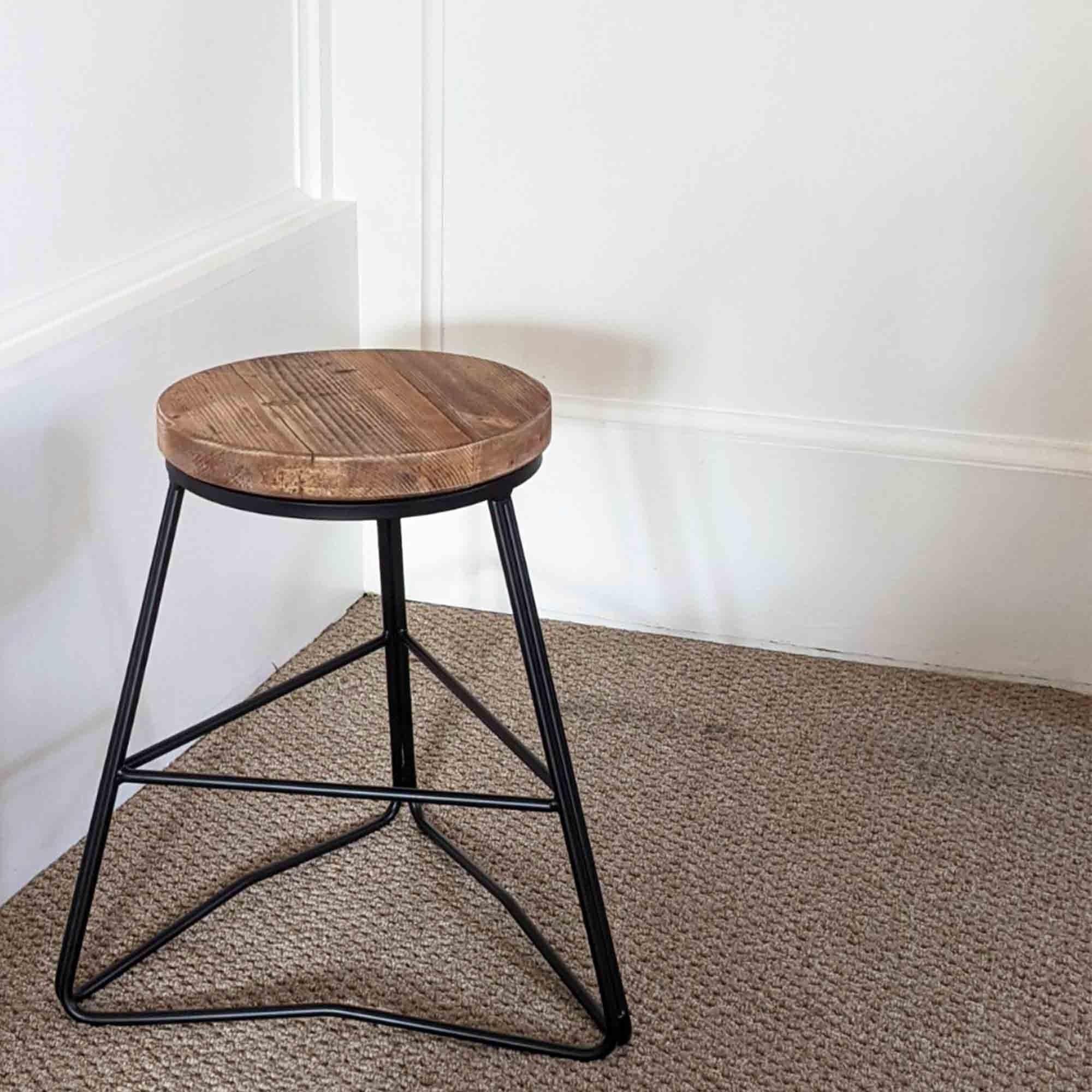 Bar, Table and Side Stools, Handmade from Reclaimed Wood with Geometric Solid Steel Frames- Various Heights/Finishes