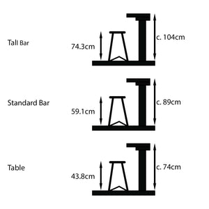 Bar, Table and Side Stools, Handmade from Reclaimed Wood with Geometric Solid Steel Frames- Various Heights/Finishes
