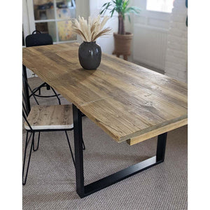 Reclaimed Extending Dining Table With Black Box Steel Legs, Customisable Size + Finish