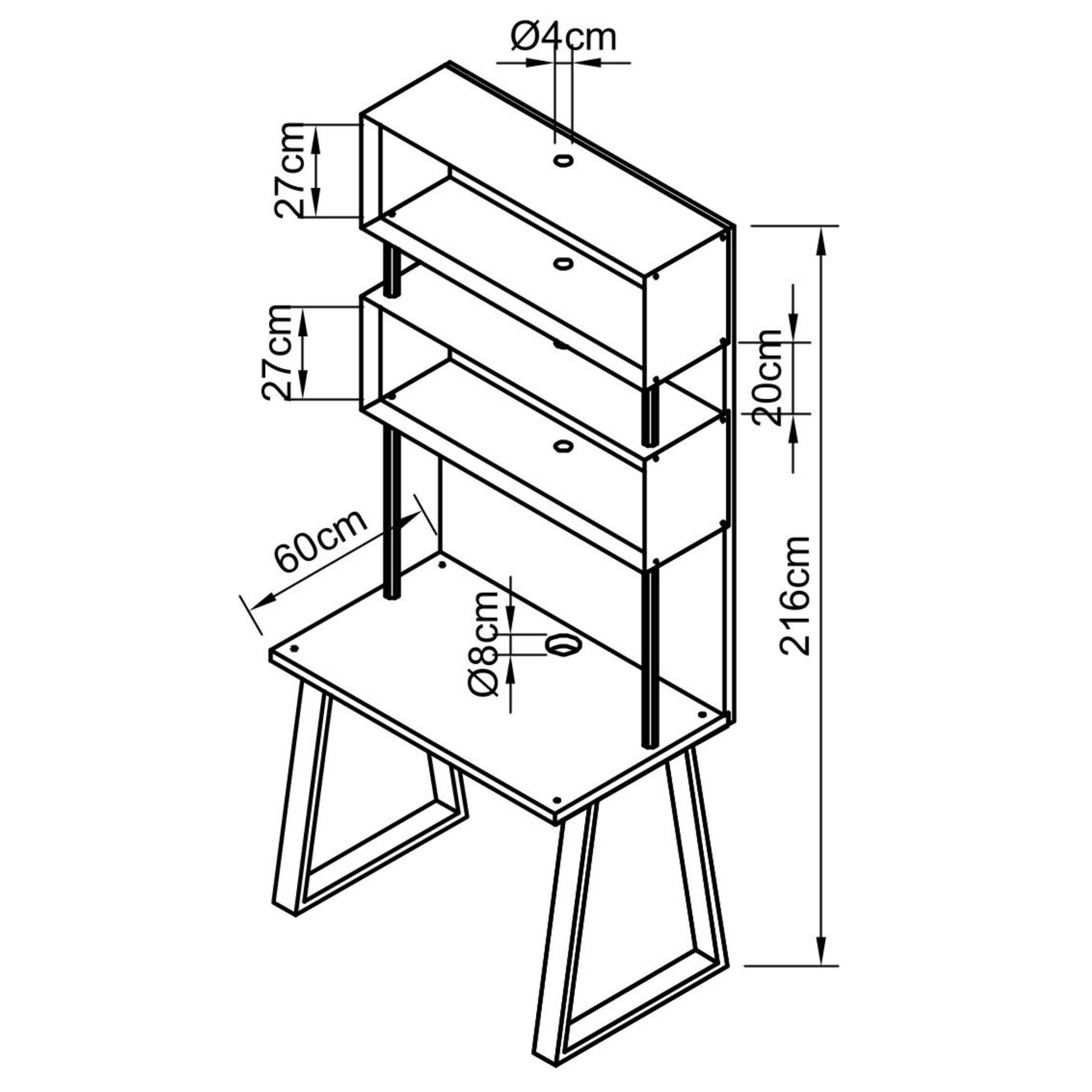 Reclaimed Wood Alcove Office Desk With Black Trapezium Legs and Shelving, CUSTOMISABLE