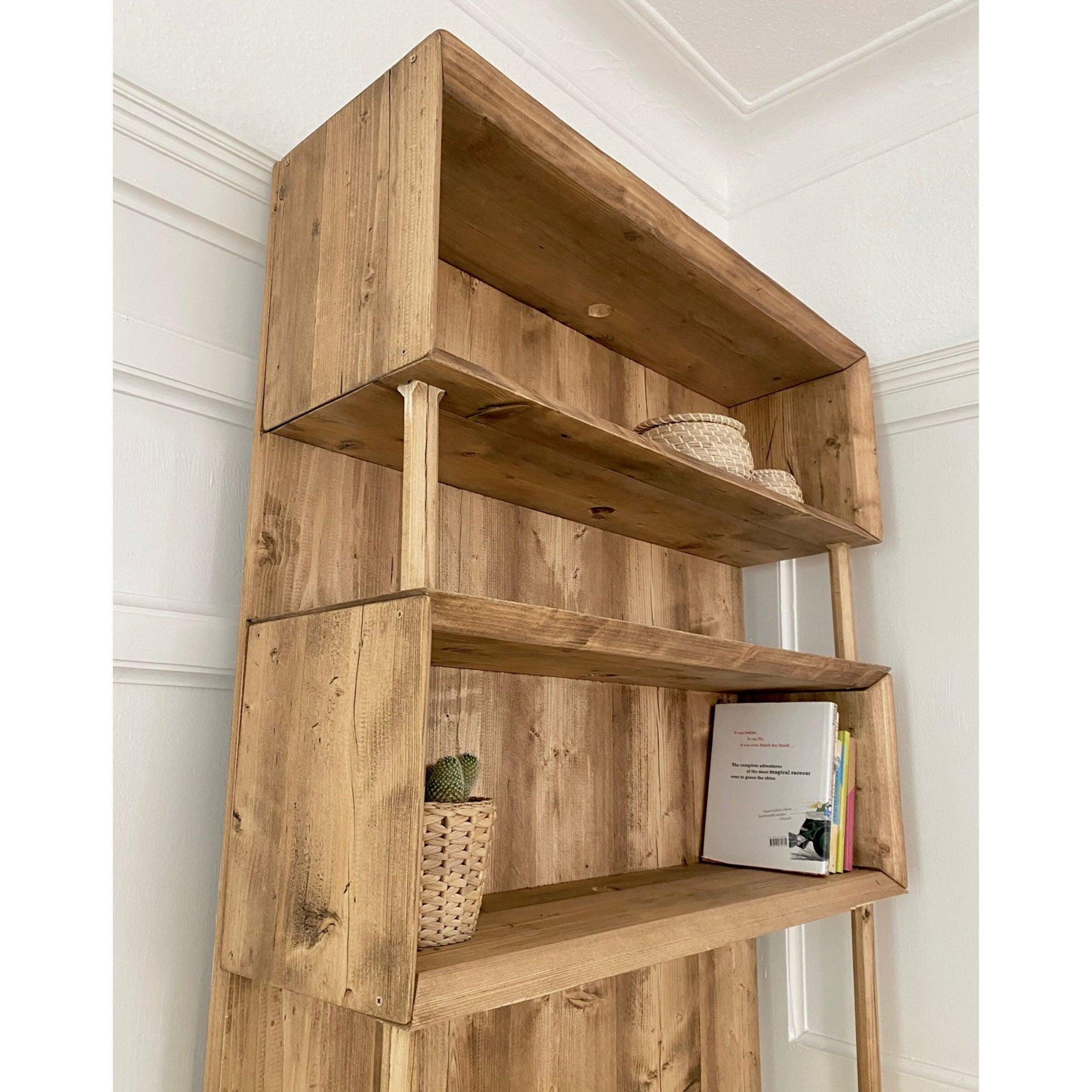 Reclaimed Wood Alcove Office Desk With Black Trapezium Legs and Shelving, CUSTOMISABLE