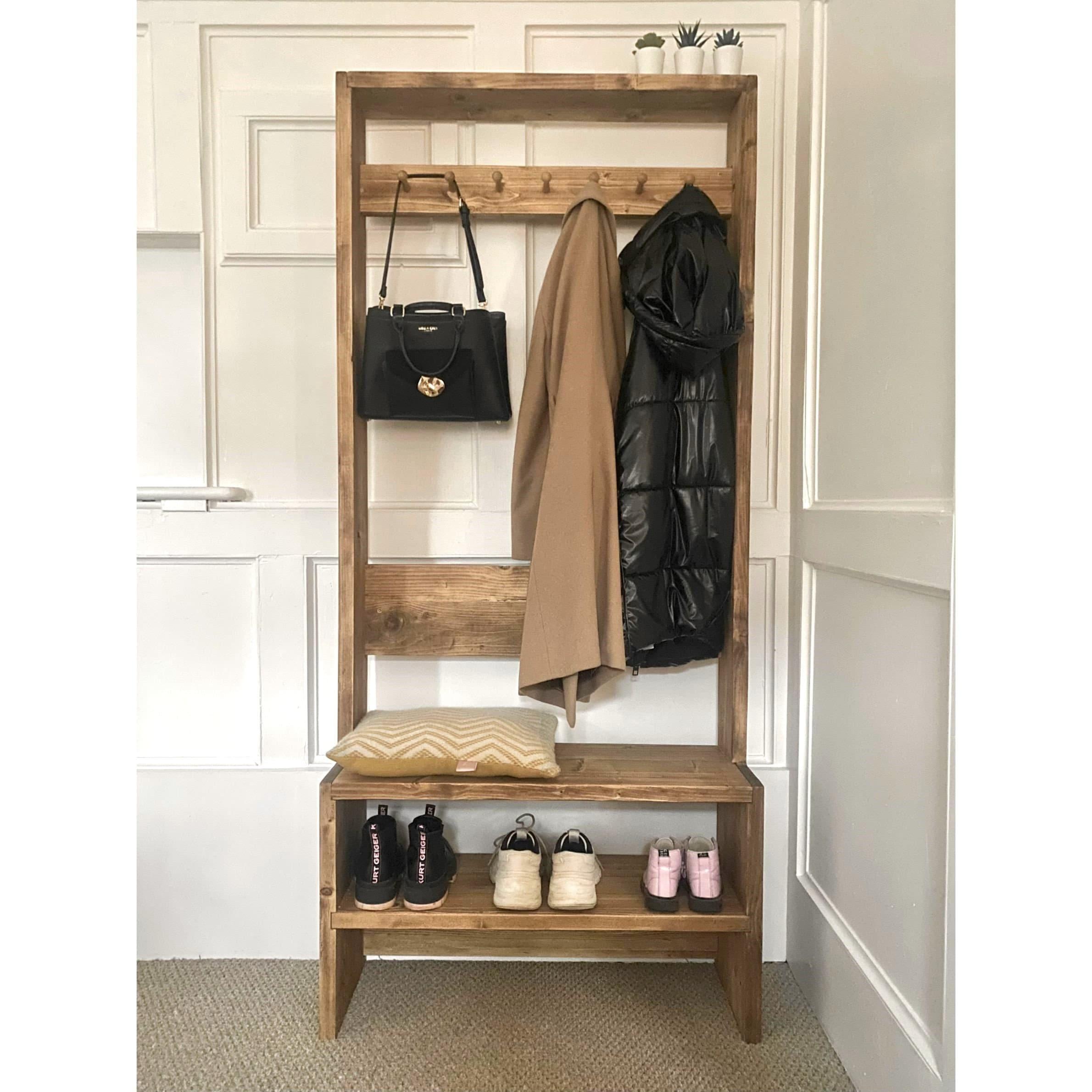Reclaimed Wood Hallway Storage Unit Coat Rack