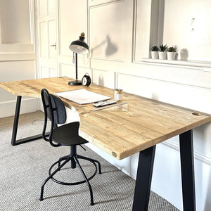Reclaimed Curved Desk with Trapezium Legs and Cabling Holes