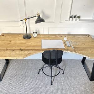 Reclaimed Curved Desk with Trapezium Legs and Cabling Holes