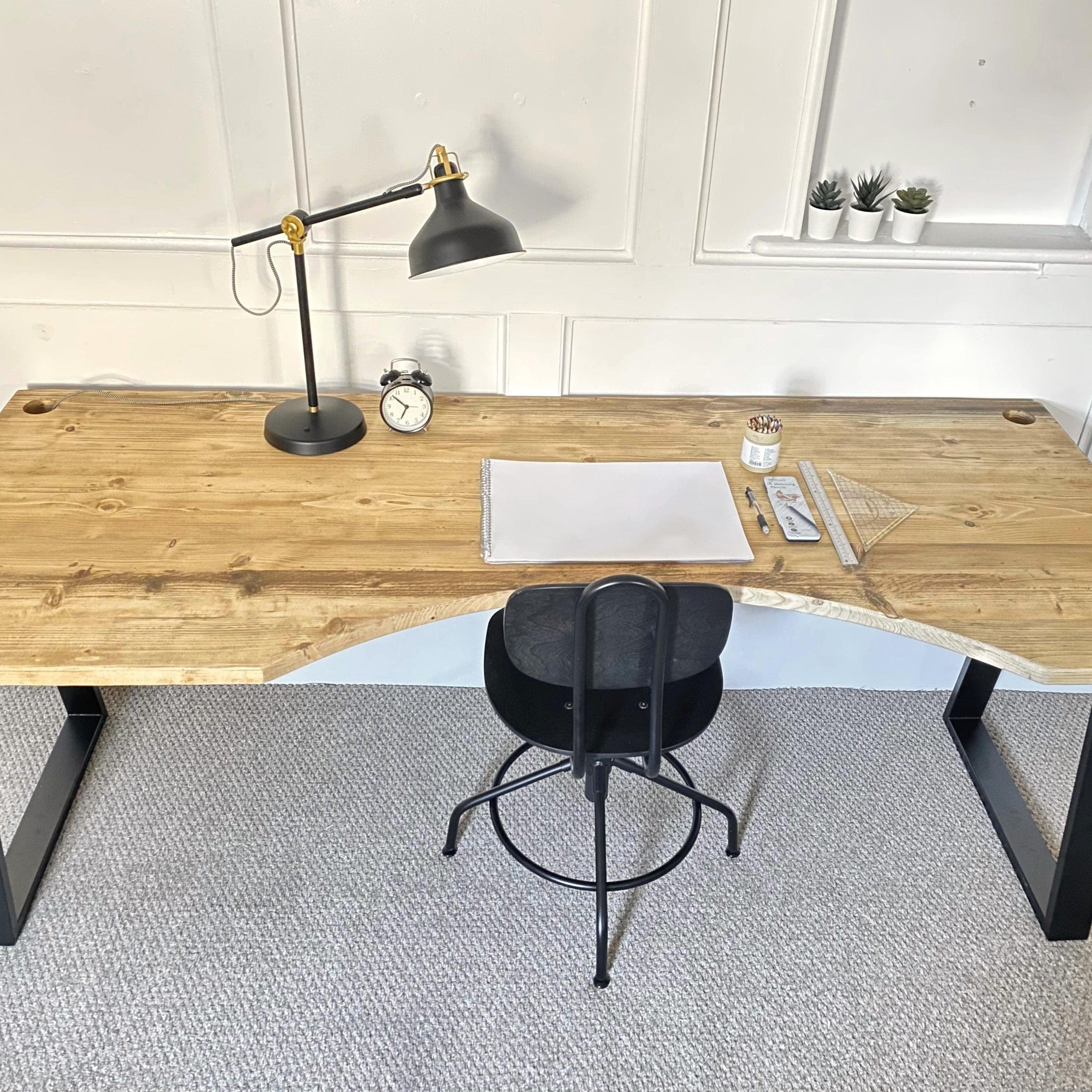 Reclaimed Curved Desk with Trapezium Legs and Cabling Holes