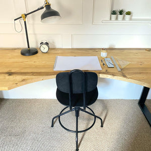 Reclaimed Curved Desk with Trapezium Legs and Cabling Holes