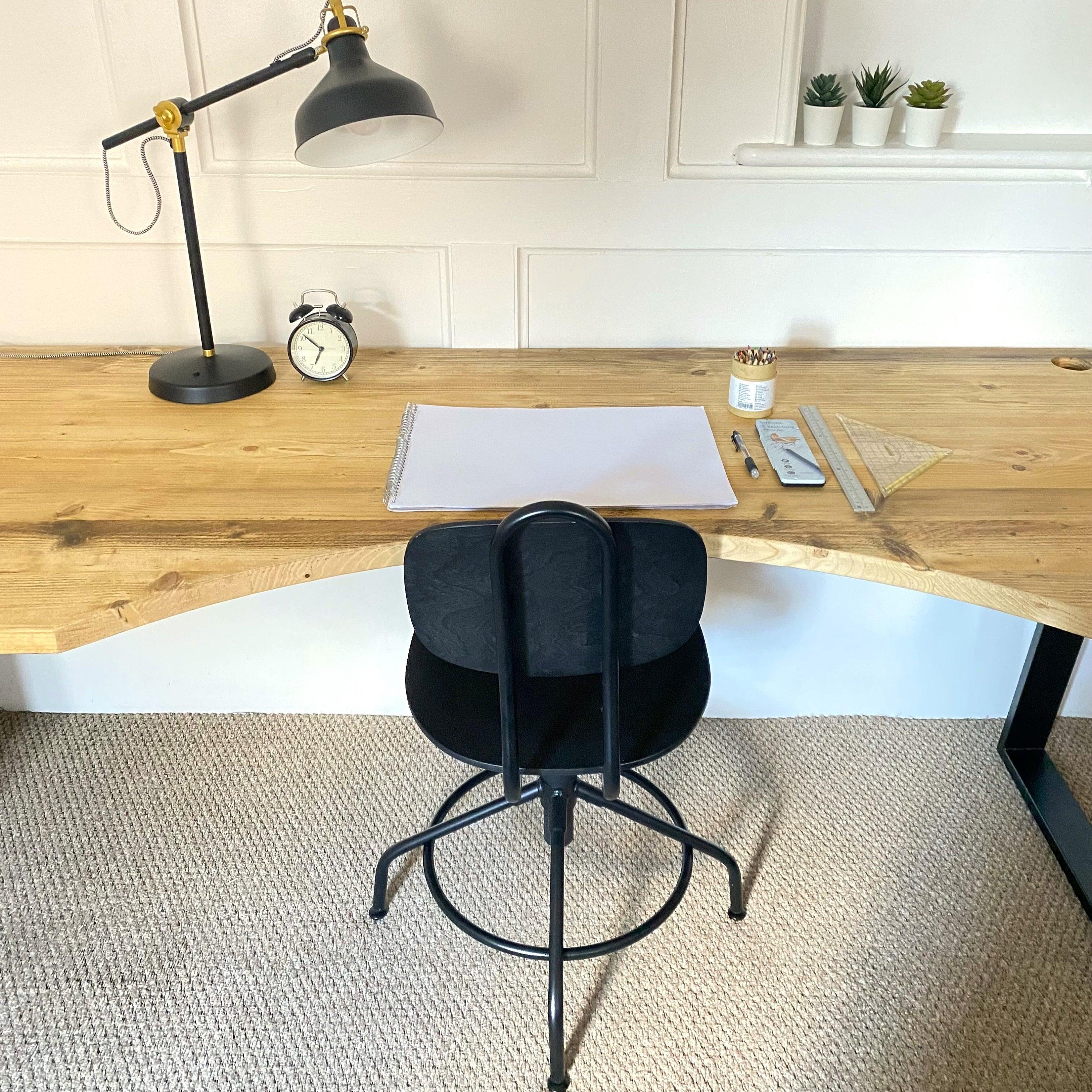 Reclaimed Curved Desk with Trapezium Legs and Cabling Holes