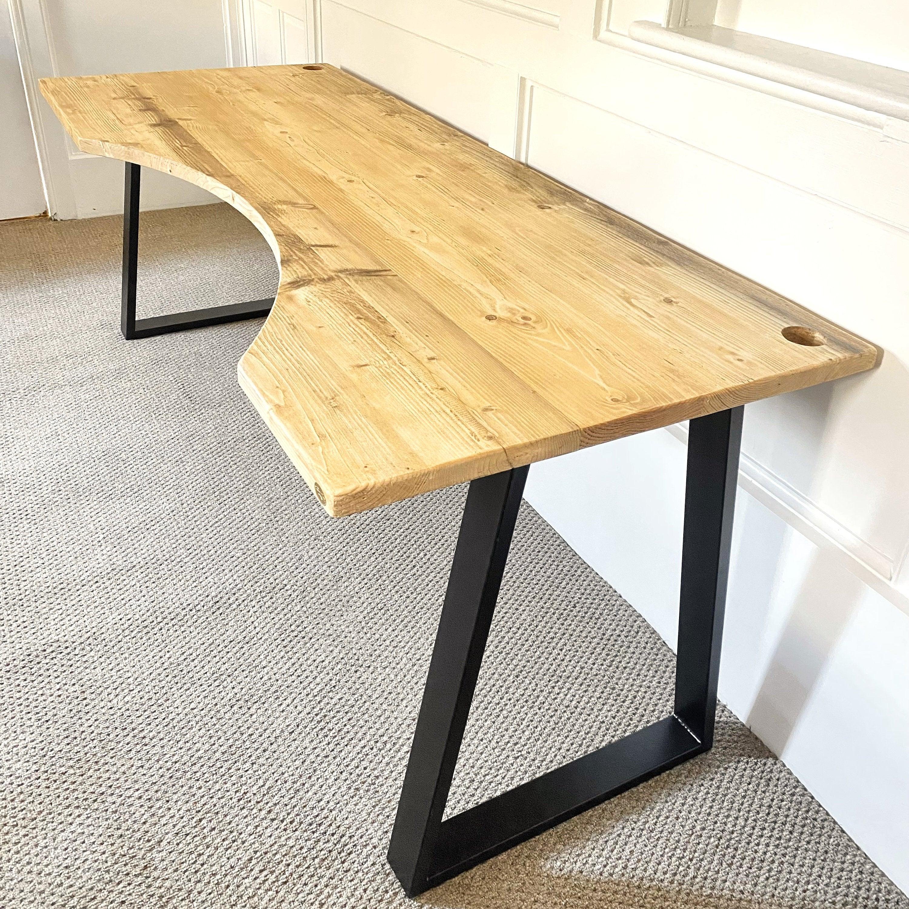 Reclaimed Curved Desk with Trapezium Legs and Cabling Holes