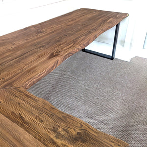 Reclaimed Corner Desk with Black Steel Legs + Uneven Edges, Customisable Sizes and Finish