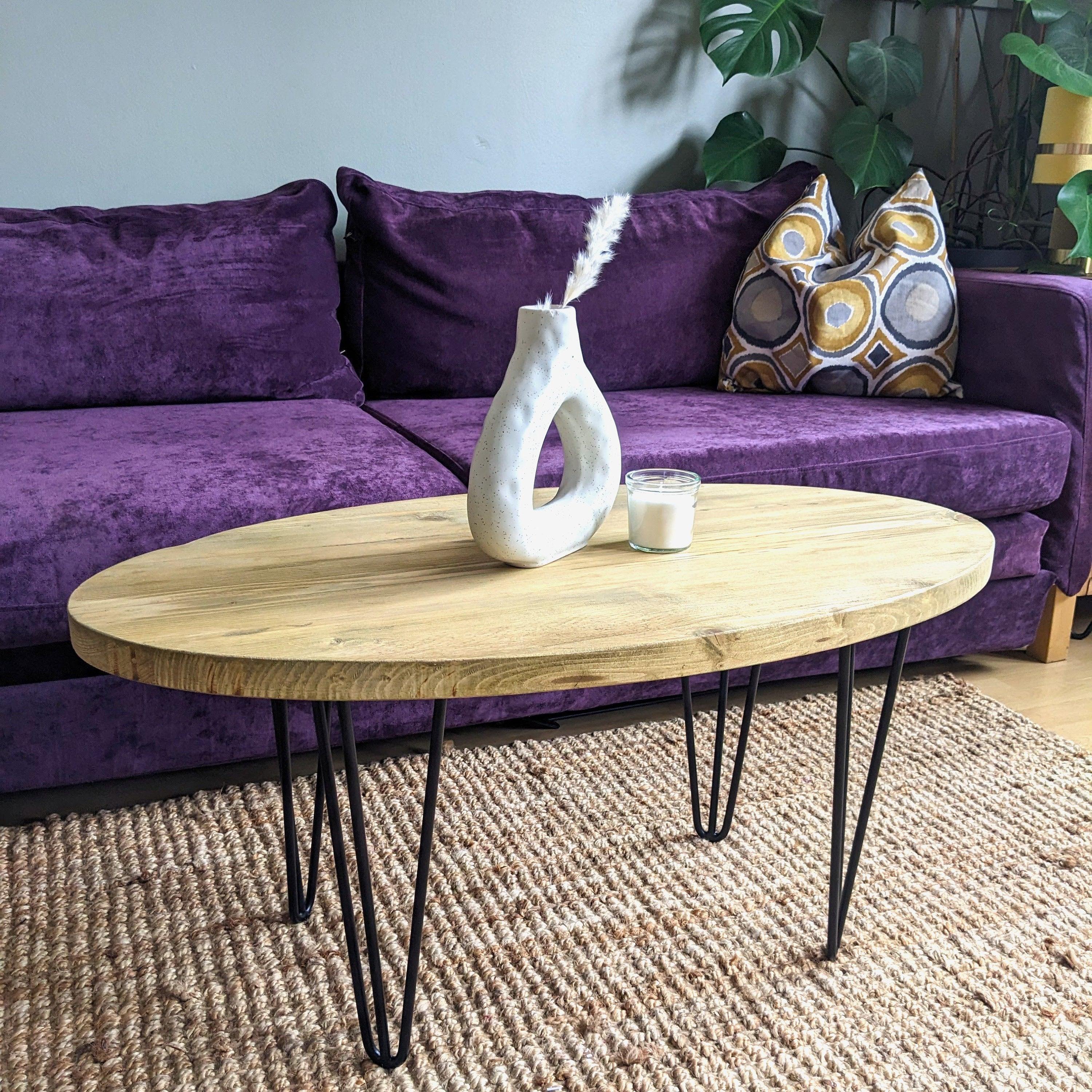 Oval Reclaimed Coffee Table With Hairpin Legs,Choice Of Sizes+Colours
