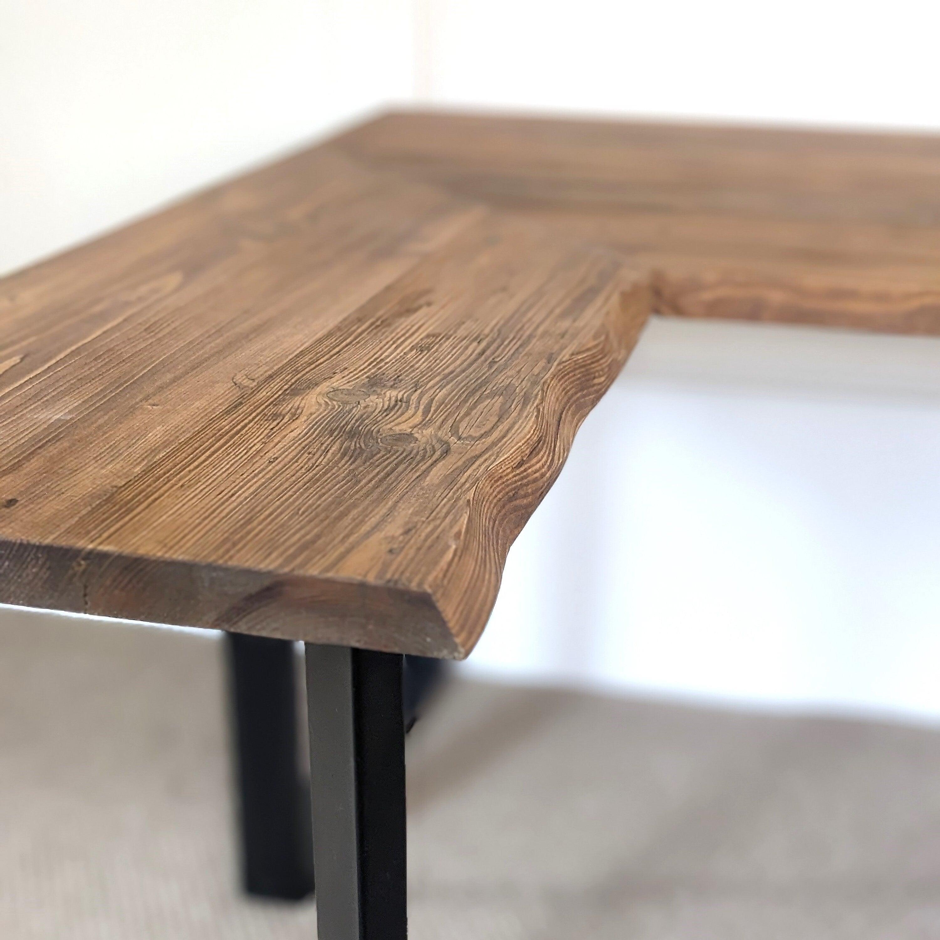 Reclaimed Corner Desk with Black Steel Legs + Uneven Edges, Customisable Sizes and Finish