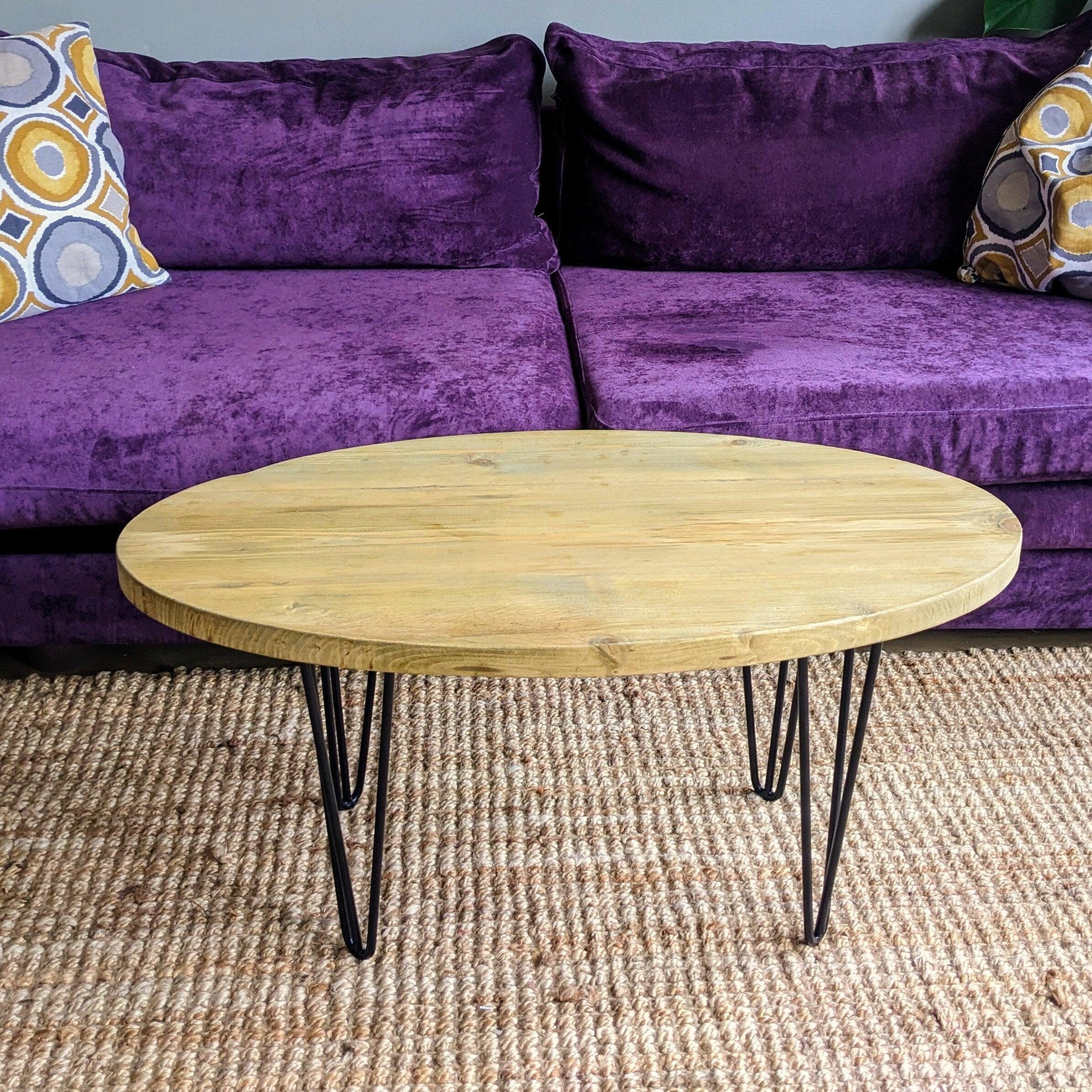 Oval Reclaimed Coffee Table With Hairpin Legs,Choice Of Sizes+Colours