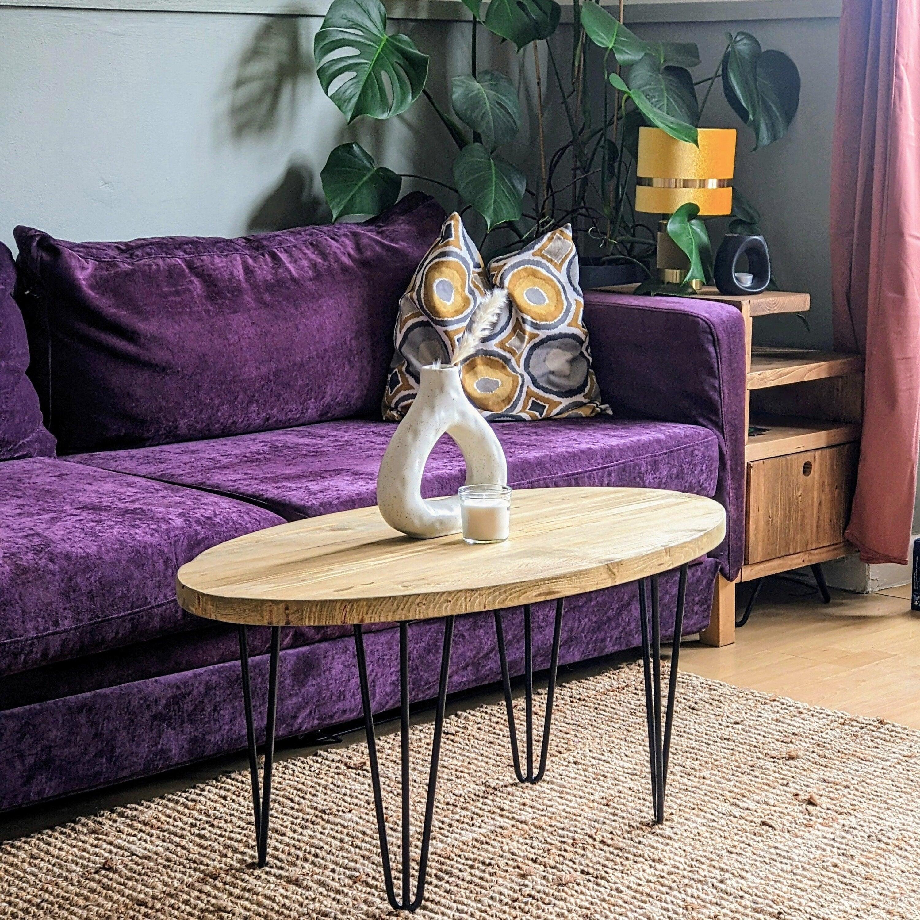 Oval Reclaimed Coffee Table With Hairpin Legs,Choice Of Sizes+Colours