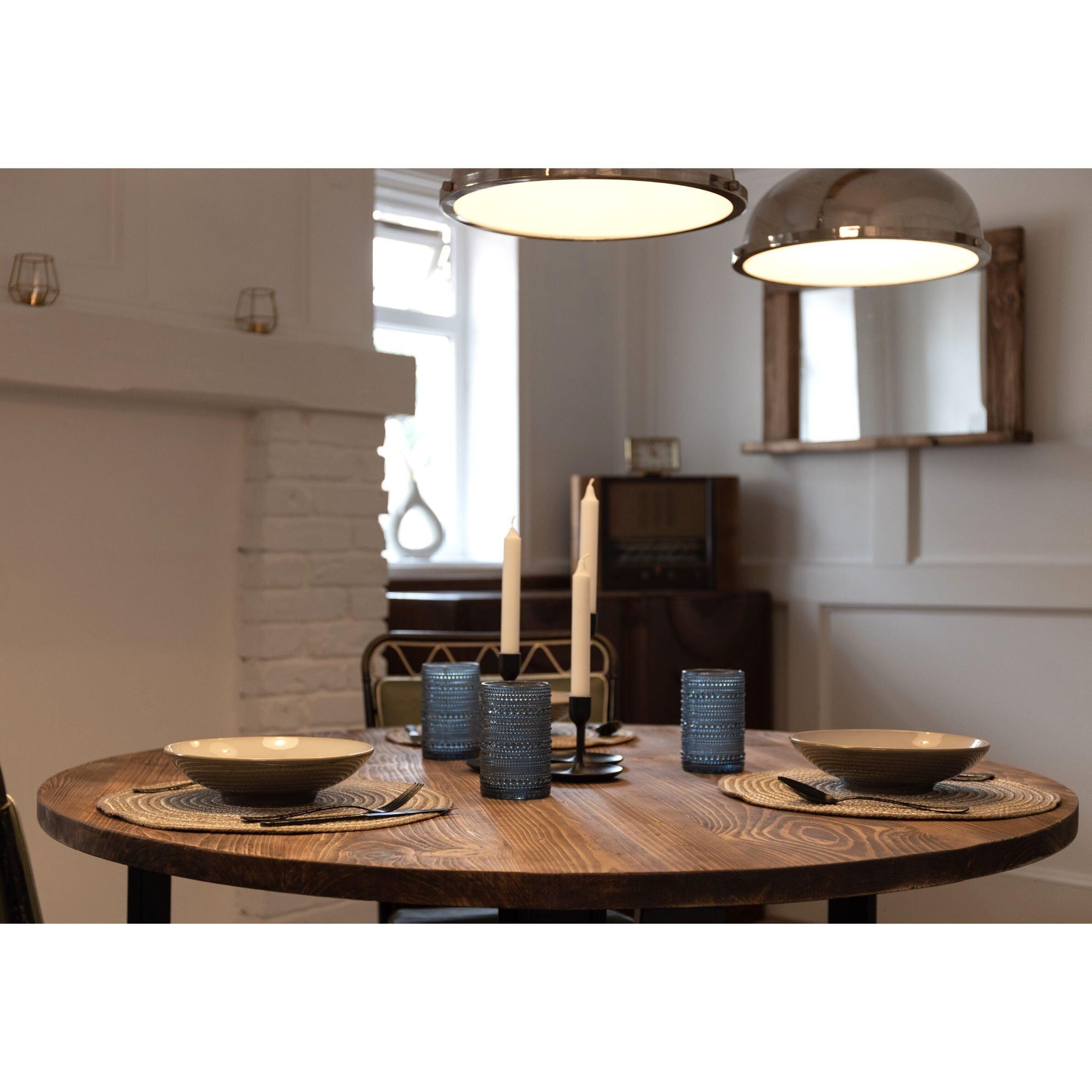 ASTRID: Round Reclaimed Wood Table with Box Steel Legs, Made in the UK