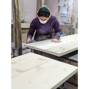 ASTRID: Round Reclaimed Wood Table with Box Steel Legs, Made in the UK
