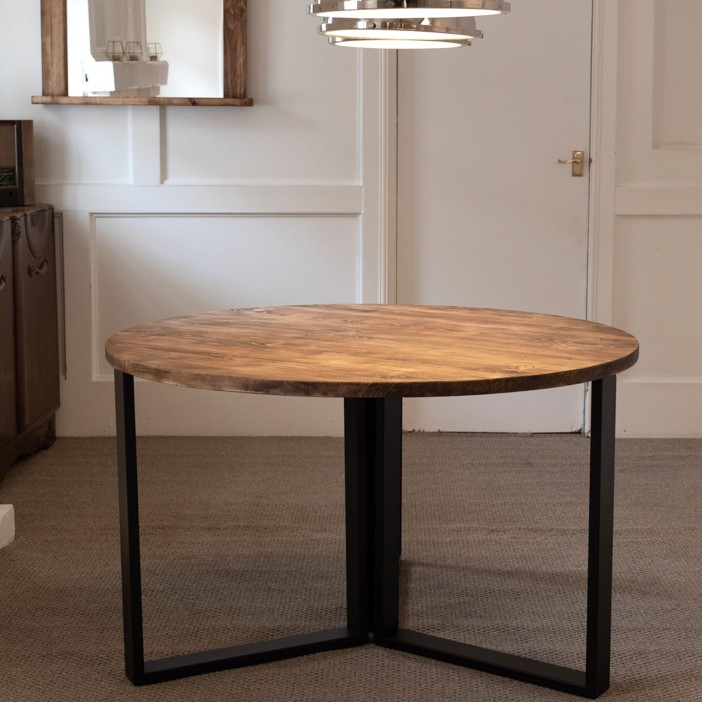 ASTRID: Round Reclaimed Wood Table with Box Steel Legs, Made in the UK