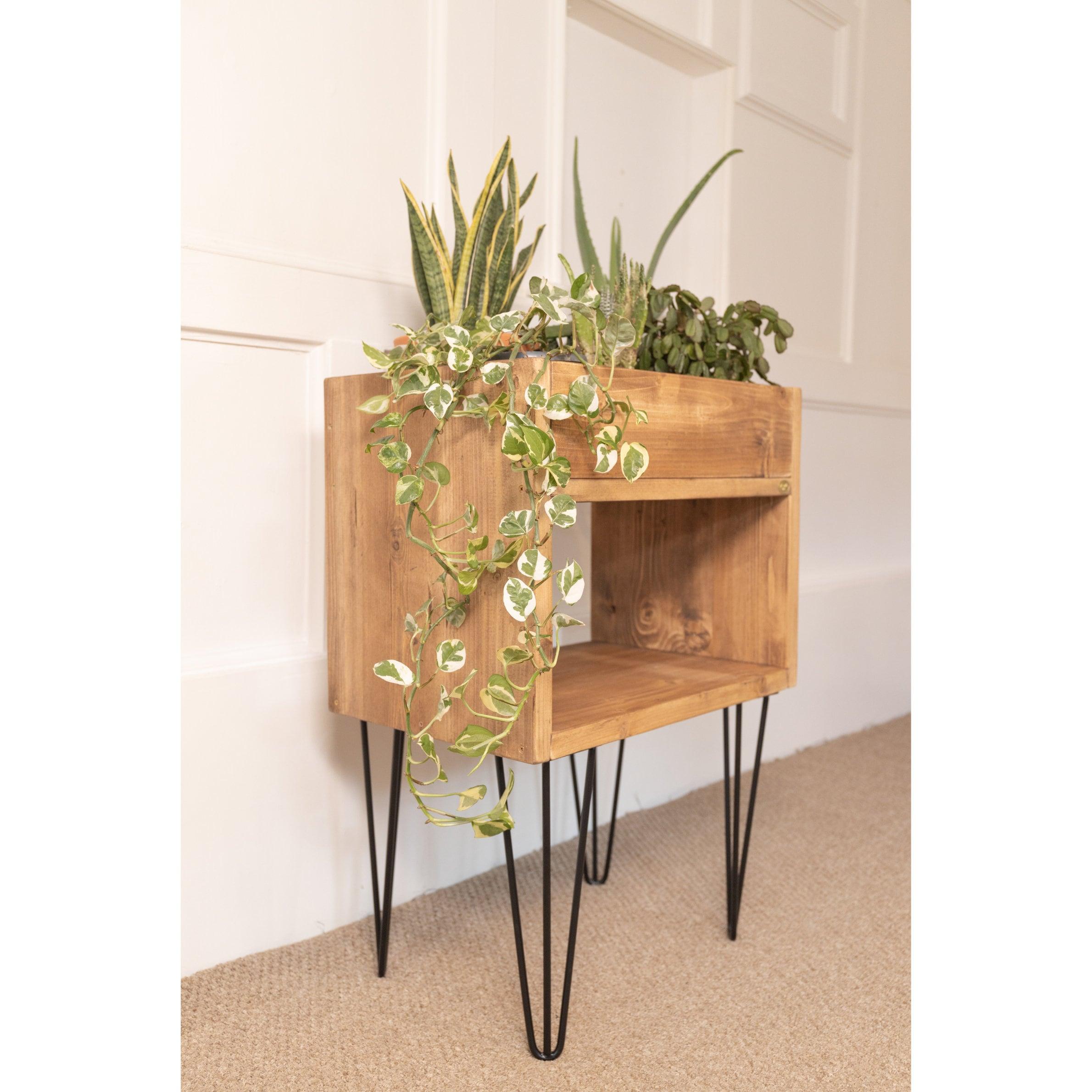 Reclaimed Handmade Wood Indoor Planter and Storage Unit with Hairpin Legs for Houseplants, Choice Of Colours