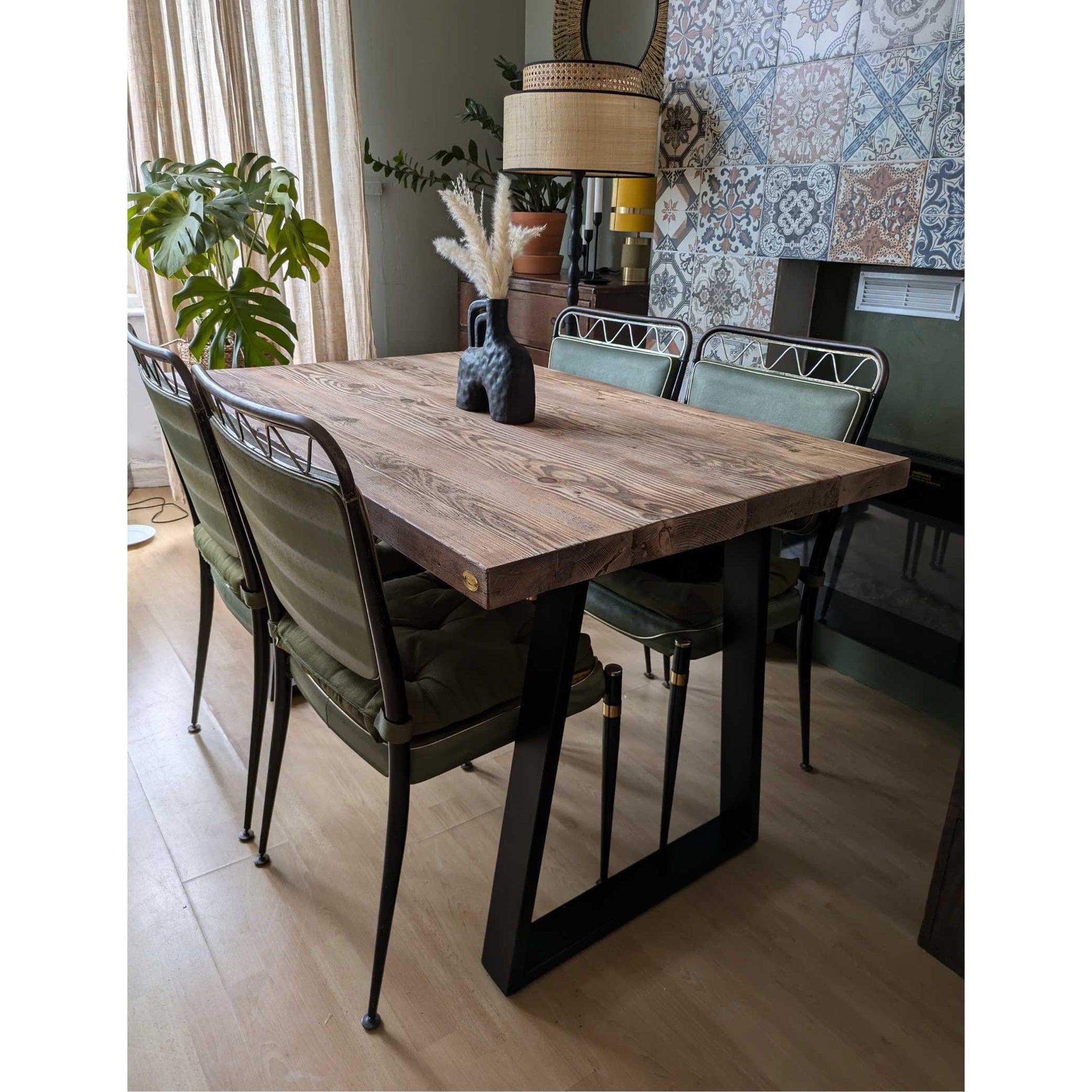 Thick Industrial Solid Wood Trapezium Dining Table, Made from Reclaimed Timber