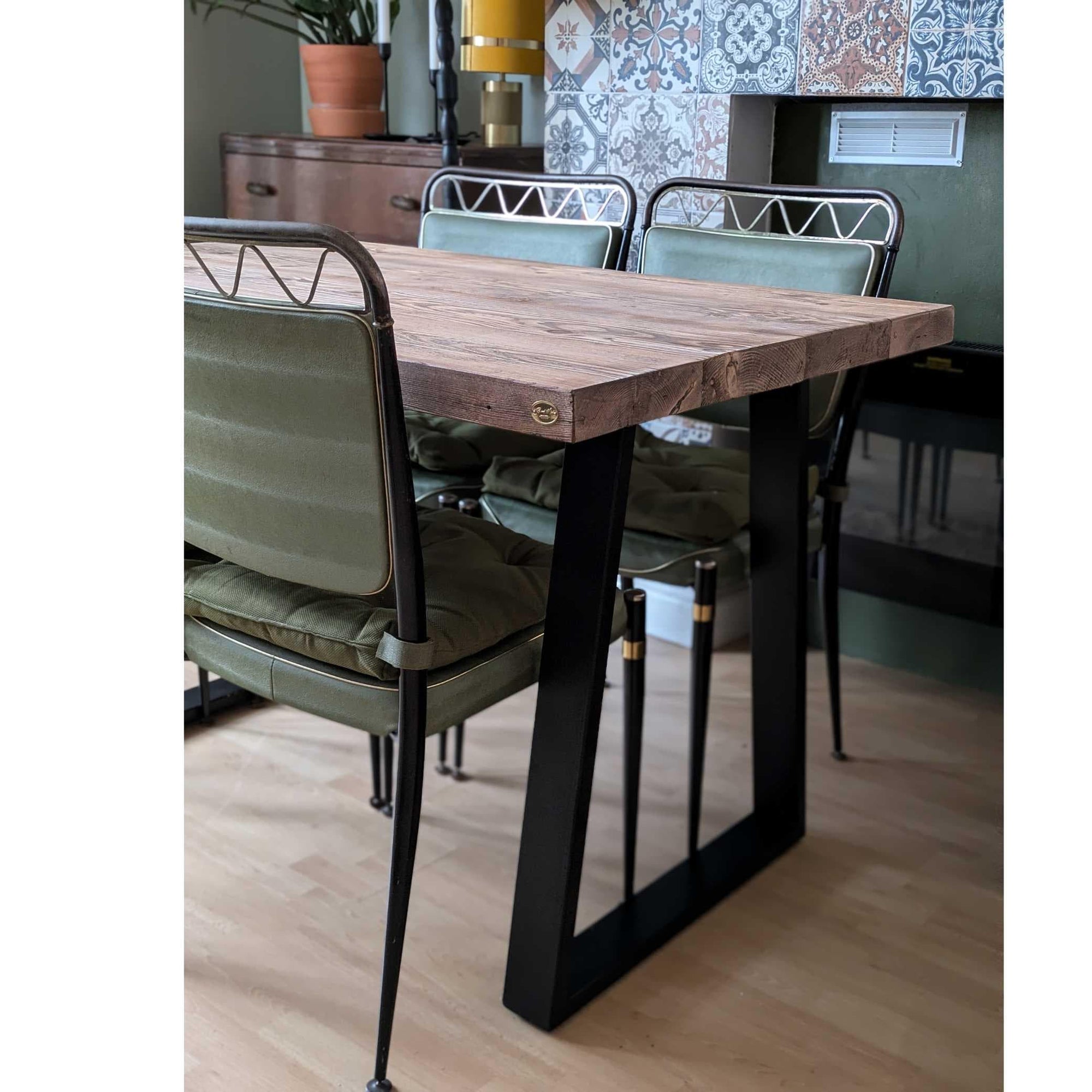 Thick Industrial Solid Wood Trapezium Dining Table, Made from Reclaimed Timber