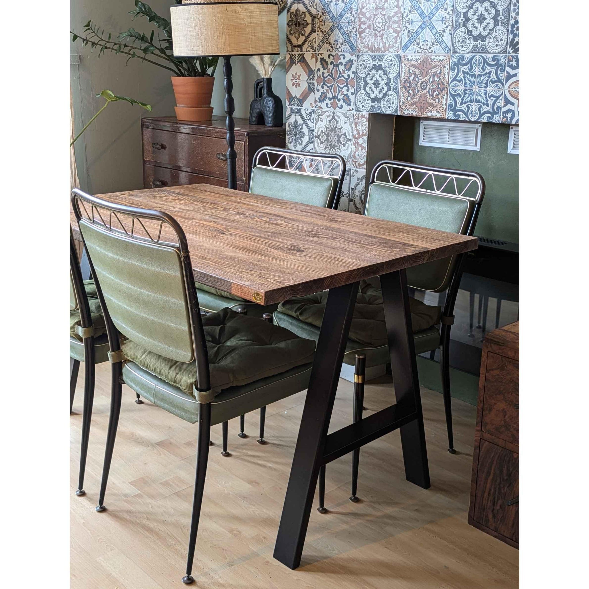 BLAKE: Reclaimed Dining Table with Black A-Frame Legs - RizAndMicaMake