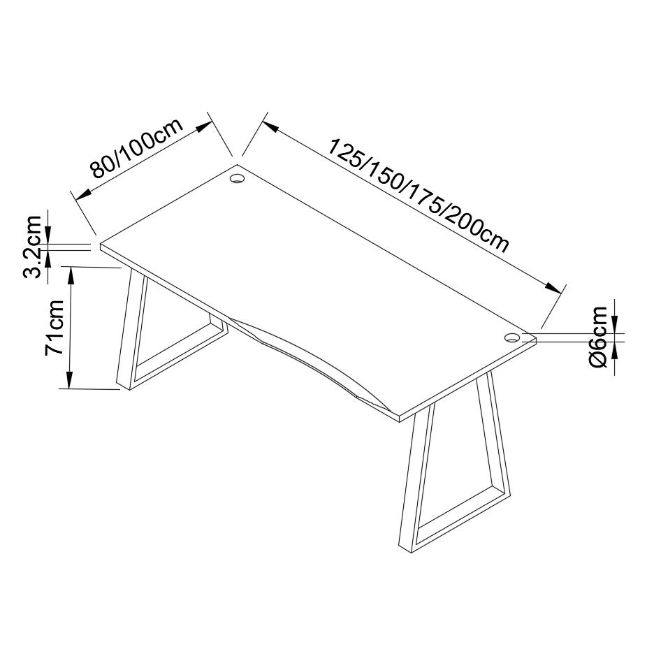 ARAV: Reclaimed Bevelled Edged Desk with Trapezium Legs and Cabling Holes