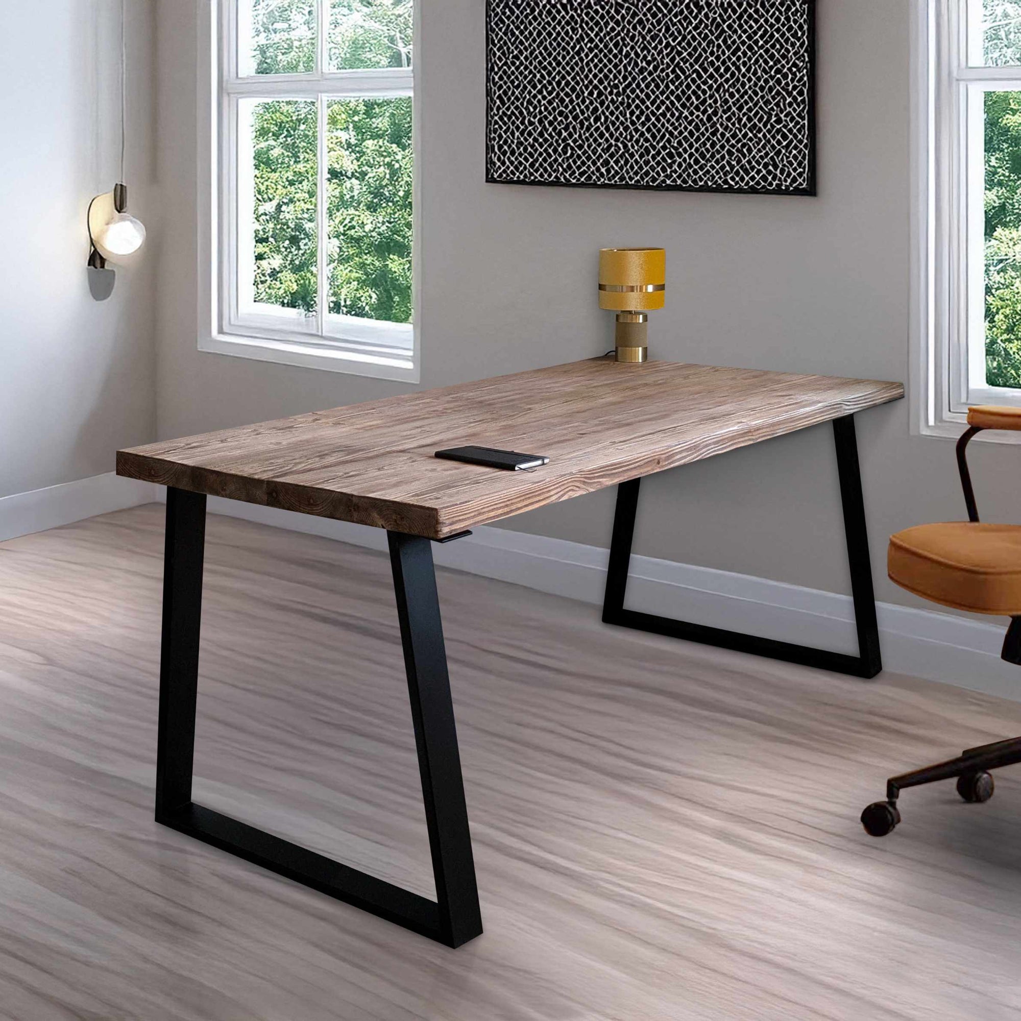 NIMI: Thick Solid Wood Industrial Reclaimed Trapezium Desk, Handmade in the UK