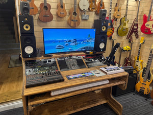 NOVA: Musician's Studio Desk with Rugged Keyboard Tray, Monitor Stand and 6U Racks, 3 Tiered made from Reclaimed Wood