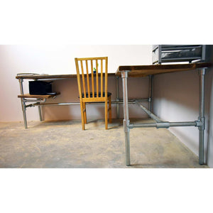 TASMINA: Reclaimed Wood Corner Scaffold Desk + Printer Shelf