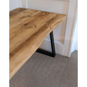 Reclaimed Bevelled Edged Desk with Trapezium Legs and Cabling Holes