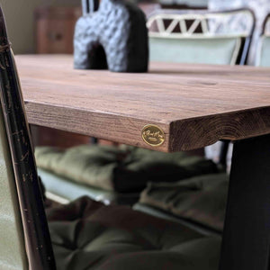 Reclaimed Dining Table with Black Trapezium Legs, Customisable Sizes and Finishes