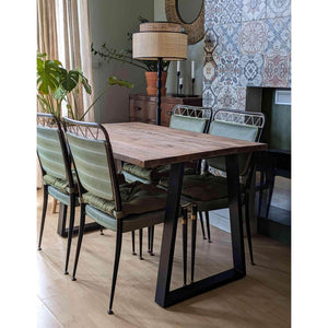 Reclaimed Dining Table with Black Trapezium Legs, Customisable Sizes and Finishes