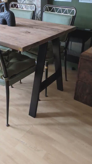 Reclaimed Dining Table with Black A-Frame Legs, Customisable Sizes and Finishes