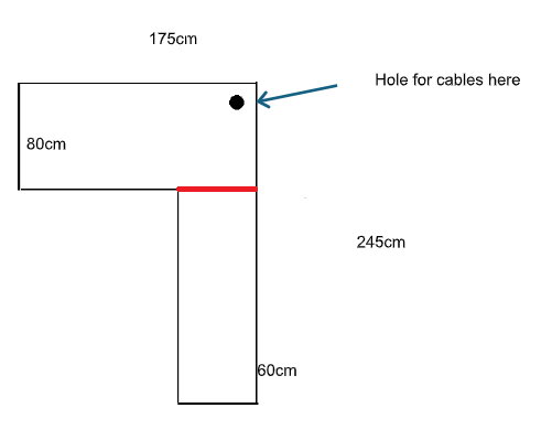 Private Listing: 175x245cm Corner Desk with Cabling Hole with 4 Box Steel Legs