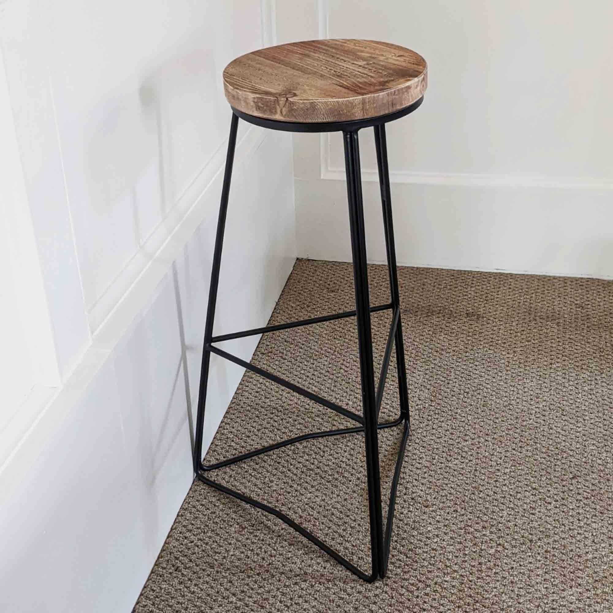 Bar, Table and Side Stools, Handmade from Reclaimed Wood with Geometric Solid Steel Frames- Various Heights/Finishes