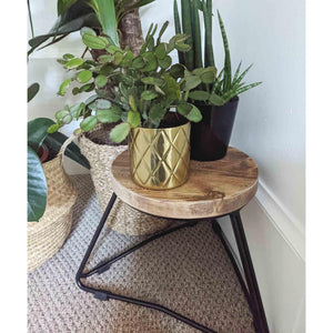 Reclaimed Handmade Wood Plant Stools, Solid Steel Legs, Different Heights Available