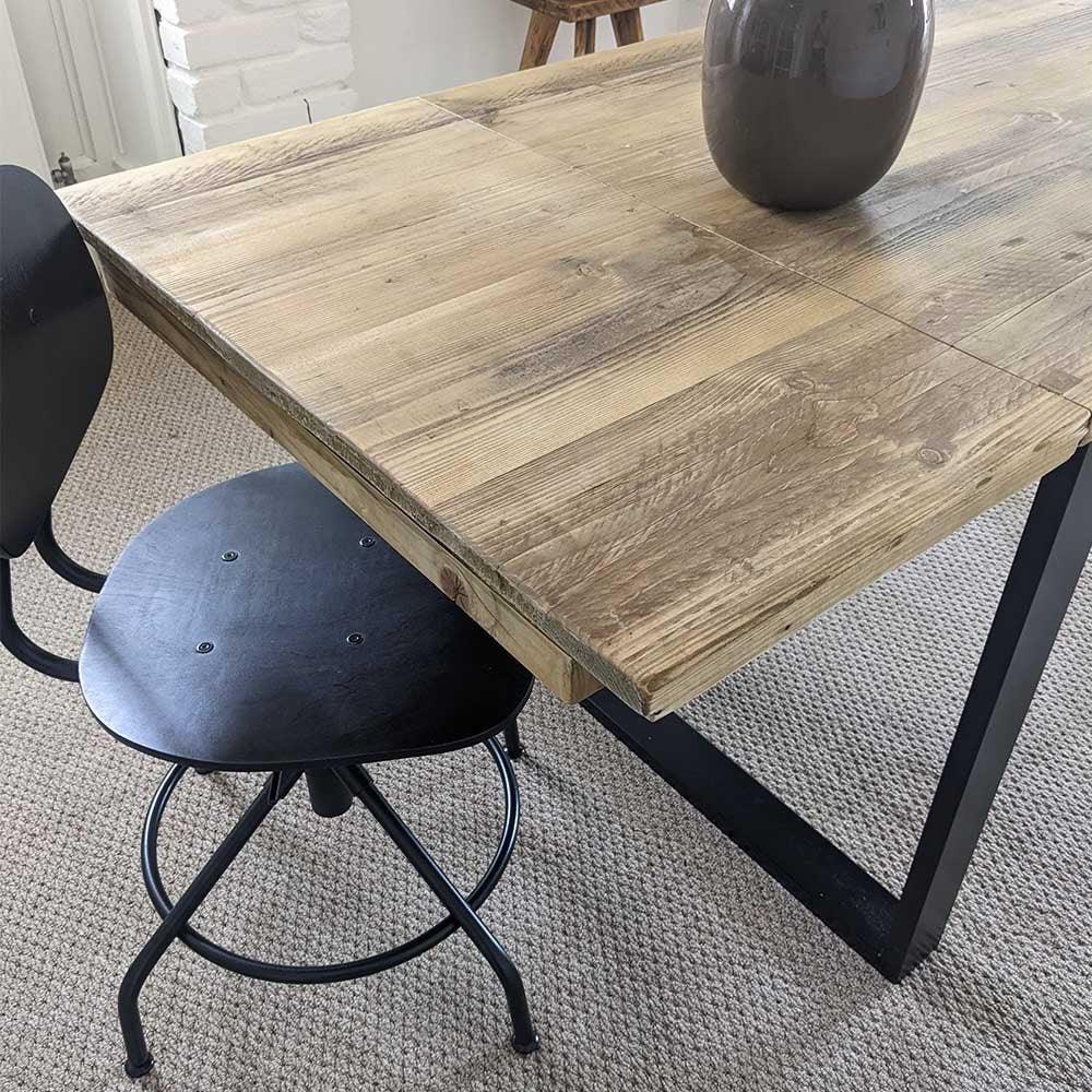Reclaimed Extending Dining Table With Black Box Steel Legs, Customisable Size + Finish
